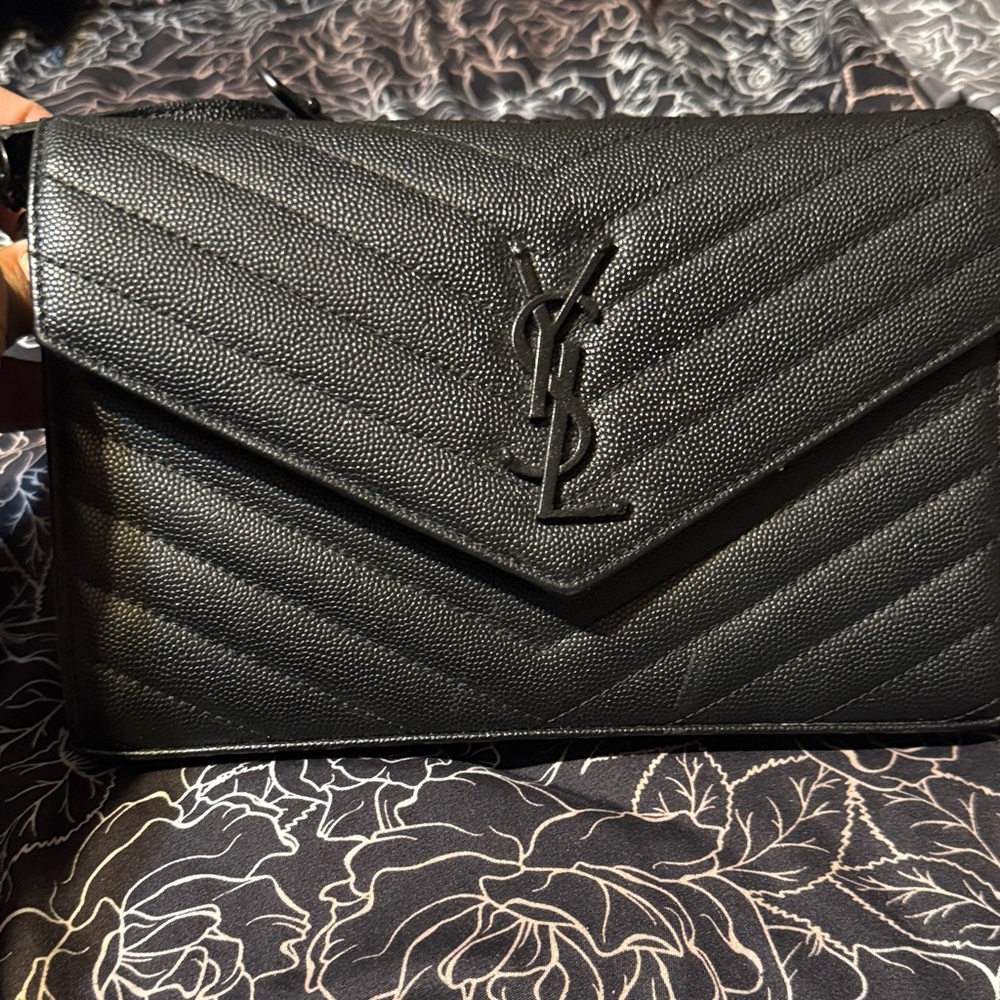 Yves Saint Laurent Black Chevron Crossbody Bag